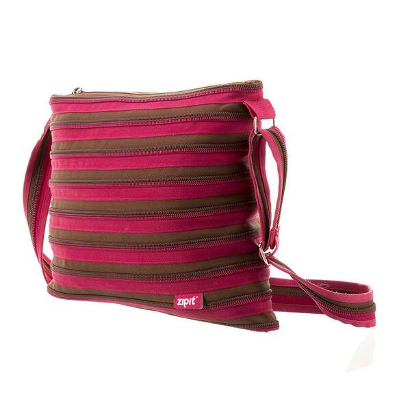 ZIPIT The Original Zipper Zip-Around Large Shoulder Bag Pink Brown - Picture 1 of 13